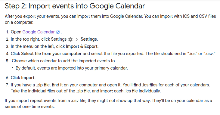 import google calendar